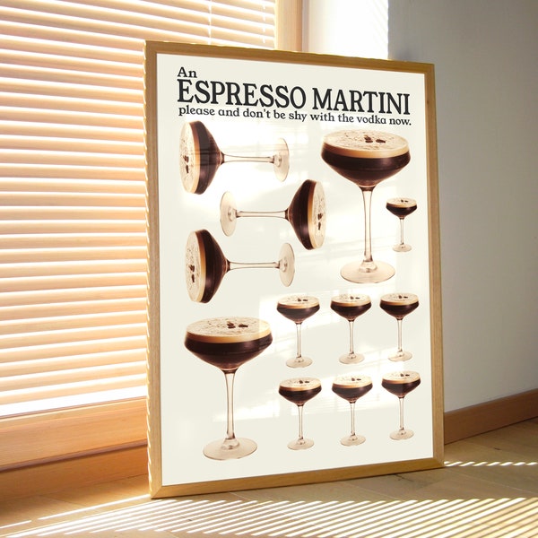 Espresso Martini Art Print, Bar Cart Decor, Cocktail Poster Retro, Vintage Cocktail Poster, Kitchen Art, Instant Digital Download Print PNG