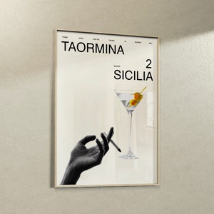 Sicily Italy Poster, Drink Print Set, Minimal White Lotus Poster, Martini Cocktail Wall Art, Instant Digital Download Print PNG