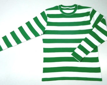 【THE MOZZ】Willy Unneck Striped T-Shirt Chino Jersey Green & White Striped Motorcycle Shirt Wild One