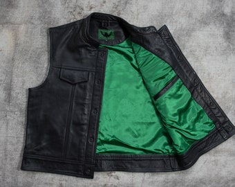 Black Buffalo Leather Motorcycle Vest Club Colors Cut - Etsy