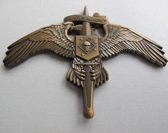 MARSOC Raider Badge With Skull Legacy Pin Antiqued Gold MOS 0372