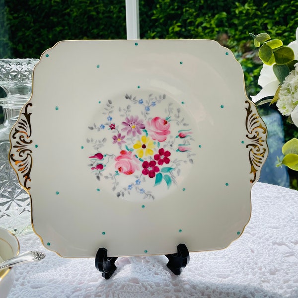 Beautiful Floral Square Cake Plate from Foley Bone China -Perfect for Afternoon Tea