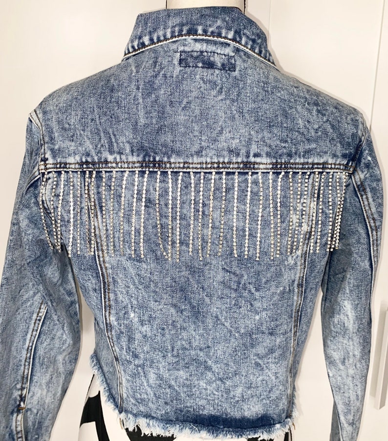 Rhinestone Bling Blue Denim Jacket Etsy