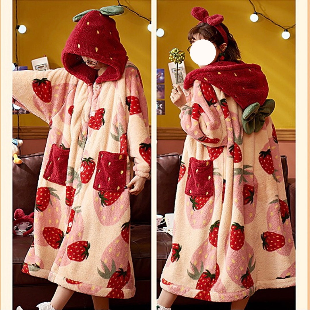 Strawberry Hoodie Fleece Blanket Robe With Sleeves,oversized Blanket