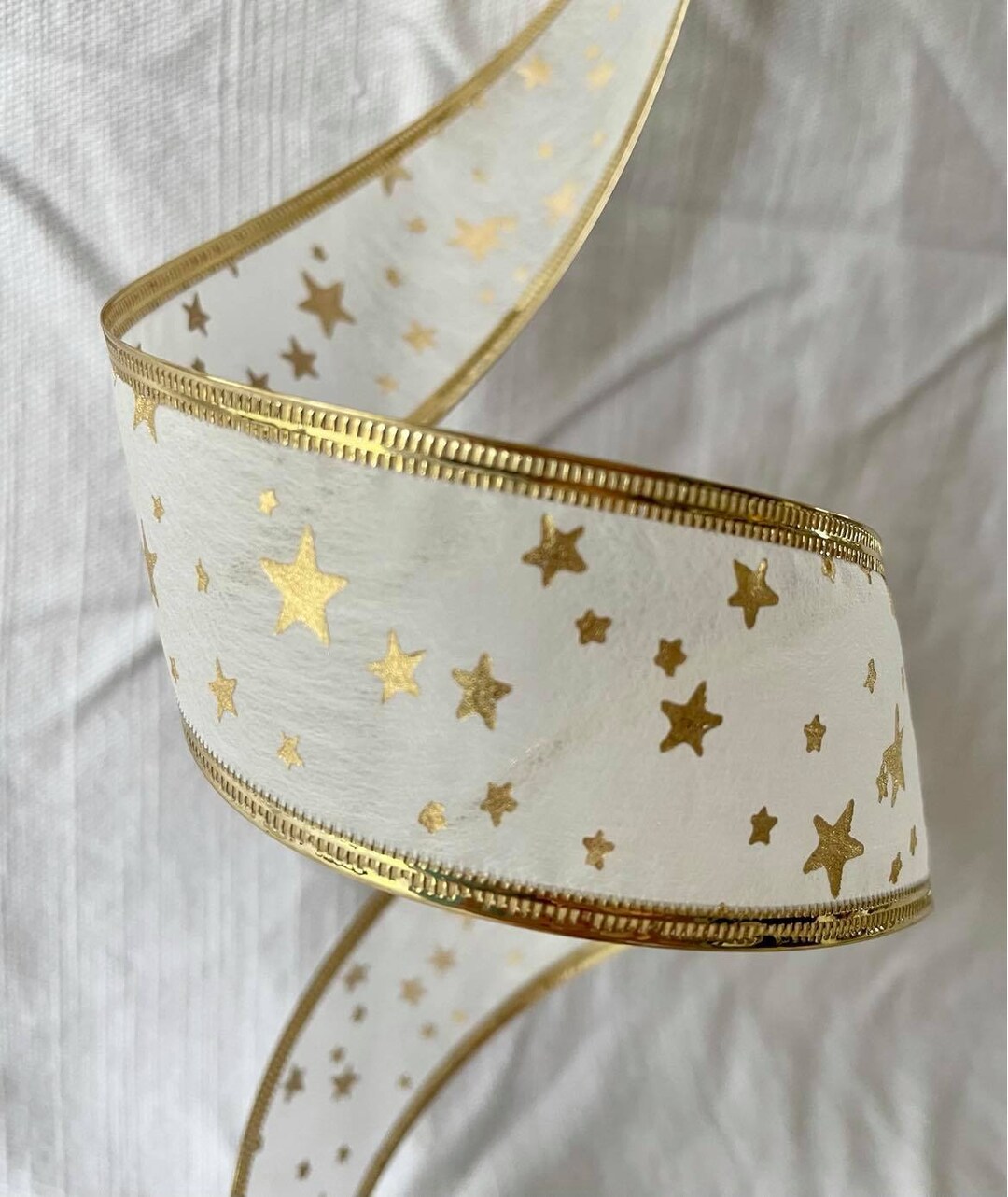 White and Gold Wired Ribbon Star Ribbon Wired Ribbon Wired - Etsy