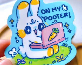 on my pooter puter computer rabbit bunny sticker vinyl matte glossy sticker funny kawaii cute