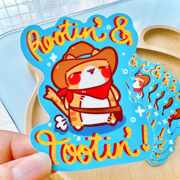 Rootin Tooting Kitten kitty cowboy cat glossy vinyl sticker kawaii cute