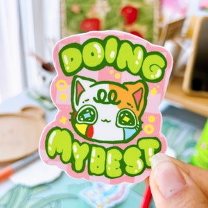 Fazendo meu melhor gatinho gato kawaii fofo adesivo de vinil fosco