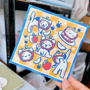 Impression sur papier cartonné mat illustré pomme chat chaton