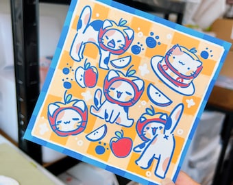 Impression sur papier cartonné mat illustré pomme chat chaton