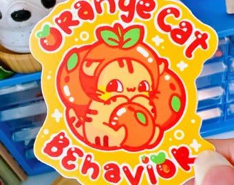 Orange Cat Behavior Vinyl Sticker: Kawaii Kitten Decal