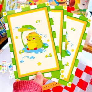 Carte postale imprimée illustrée Froggy Rain Matte Kawaii mignon