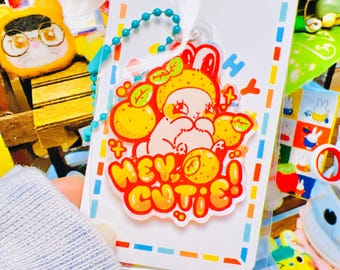 Hey Cutie Rabbit Orange Acrylic Keychain Charm kawaii cute