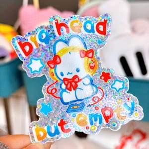 Groot hoofd maar leeg konijn kawaii glitter holo vinylstickers