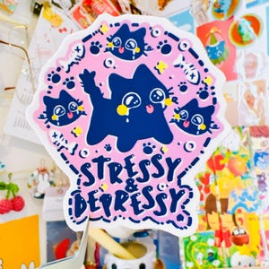 Sticker chaton minou stressé et déprimé
