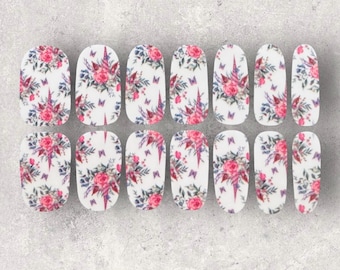 Pink Rose Flowered Nail Wraps, Nail Polish Strips, Easy Application