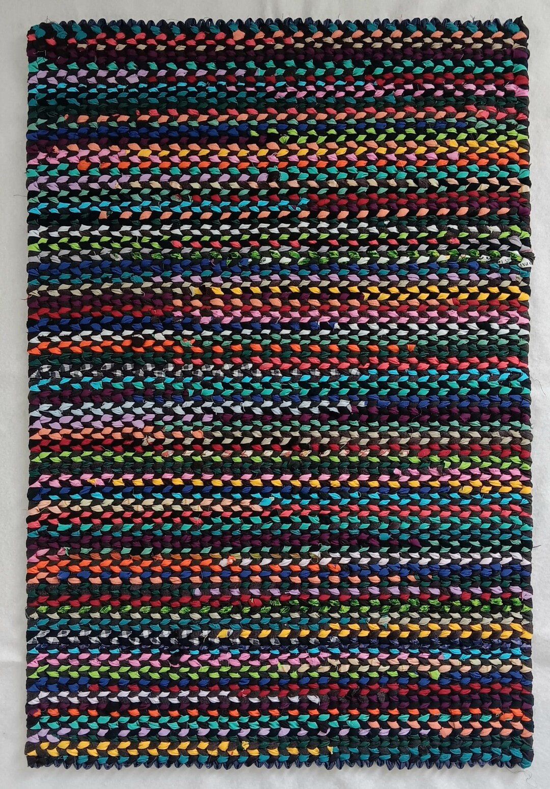 Multi Coloured Polyester Rug Handwoven Multicolored Rug: Upcycled Cotton and Polyester Accent Rug ...