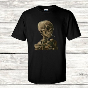 Van Gogh Skeleton shirt, gift idea for men, tshirt for guys, burning cigarette, art t-shirt, wearable art, christmas gift idea