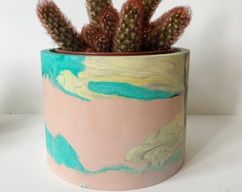 Large multicolour marbled jesmonite plant pot - Bohai Collection