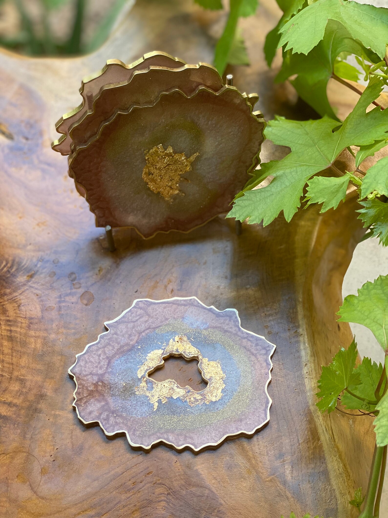 Geode Resin Coaster 5 Piece Set Rose Gold Coasters Energy Etsy