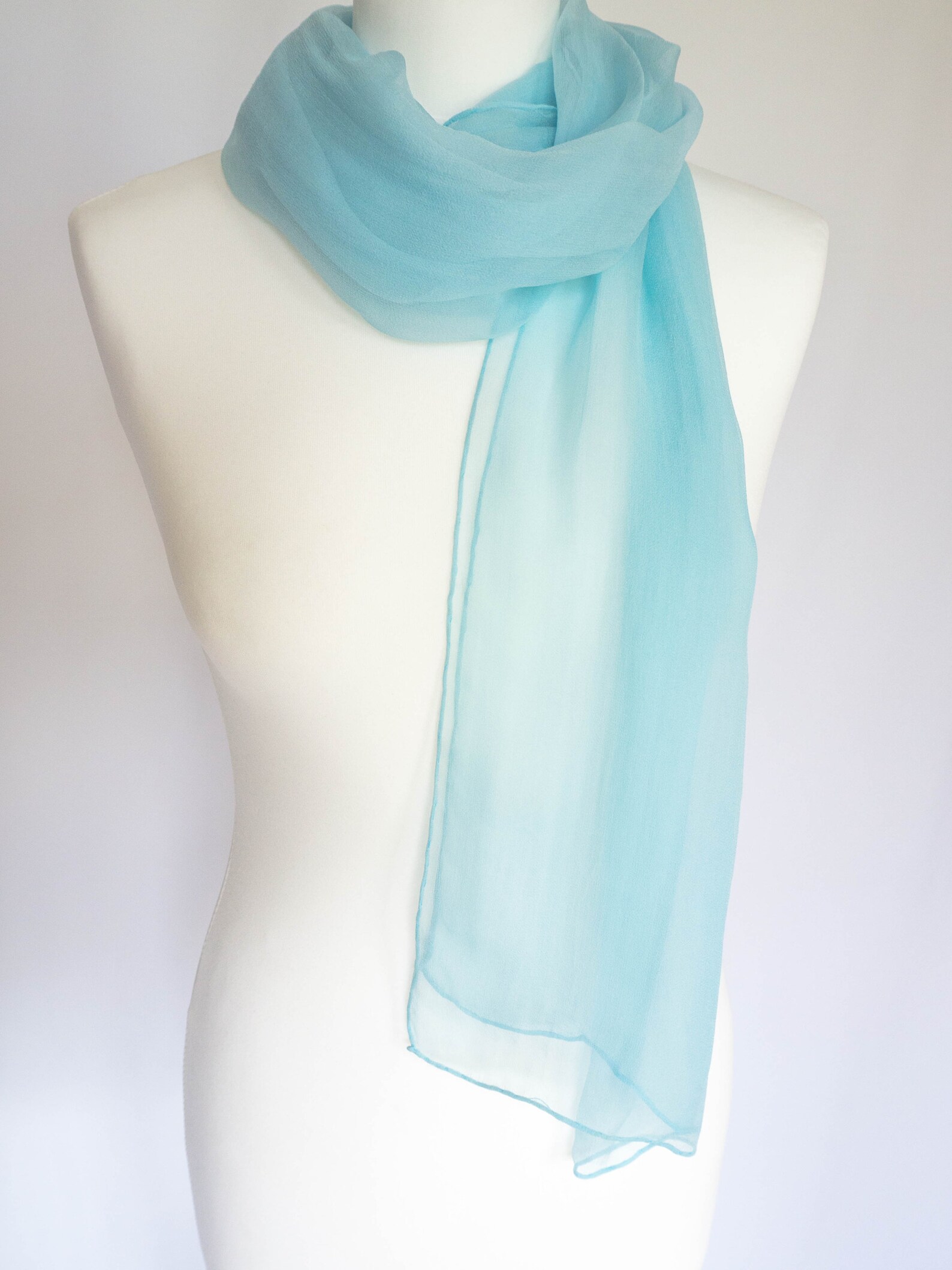 Silk Chiffon Scarf Chia in light blue 180 cm x 50 cm Etsy