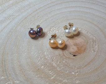 Pendientes de perlas con auténticas perlas de agua dulce (8 mm) y tachuelas de plata 925.