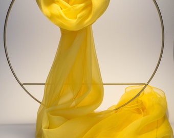 Silk chiffon scarf - Chia in yellow 180 cm x 50 cm