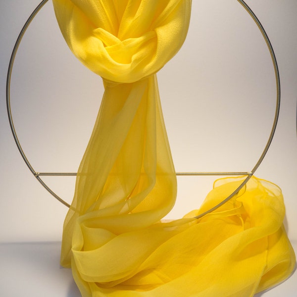 Silk chiffon scarf - Chia in yellow 180 cm x 50 cm