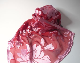 Silk scarf with viscose, floral burnout in various colors, 150 cm x 38 cm