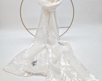 Women&#39;s silk scarf with floral burnout pattern made of viscose and silk - 155 cm x 34 cm
