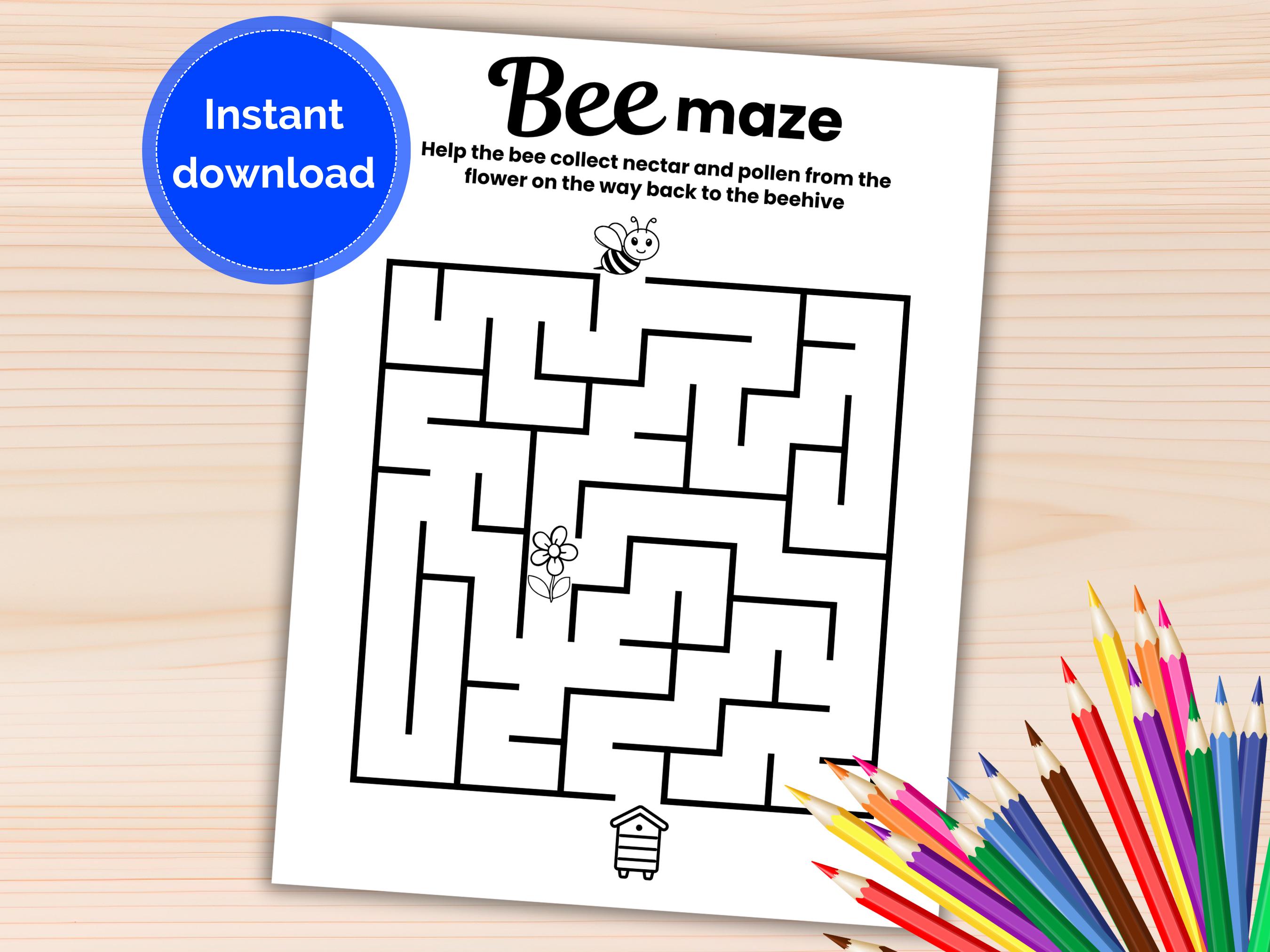 Maze Activity Printable, Bee Maze for Kids, Maze Worksheet, Maze Puzzle ...