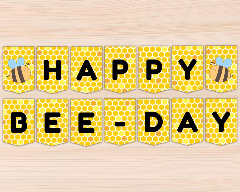 Happy Bee Day Banner Printable, Happy Birthday Banner, Bee Themed ...
