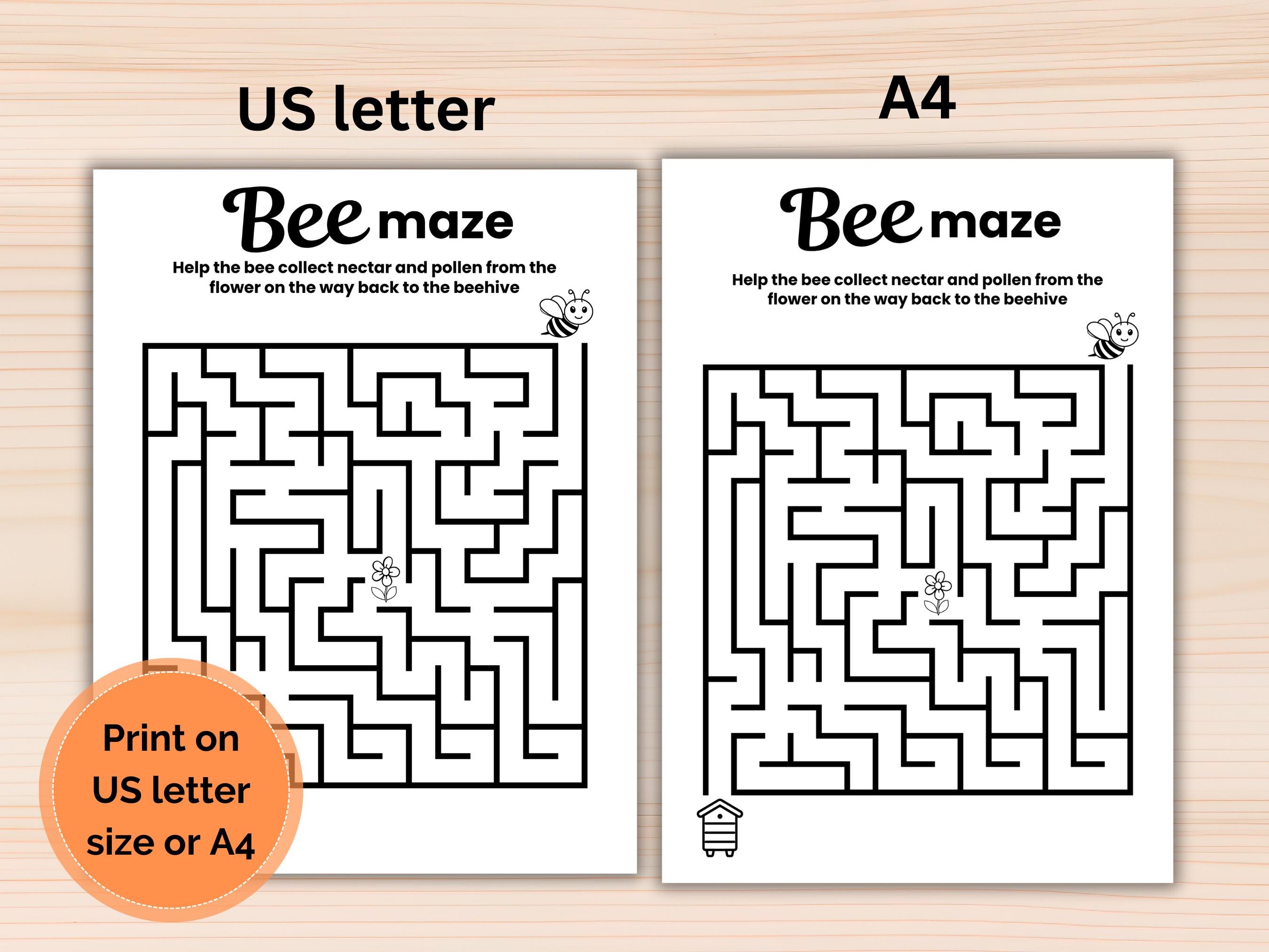 Bee Maze Printable, Bee Maze Activity for Kids, Maze Worksheet, Maze ...