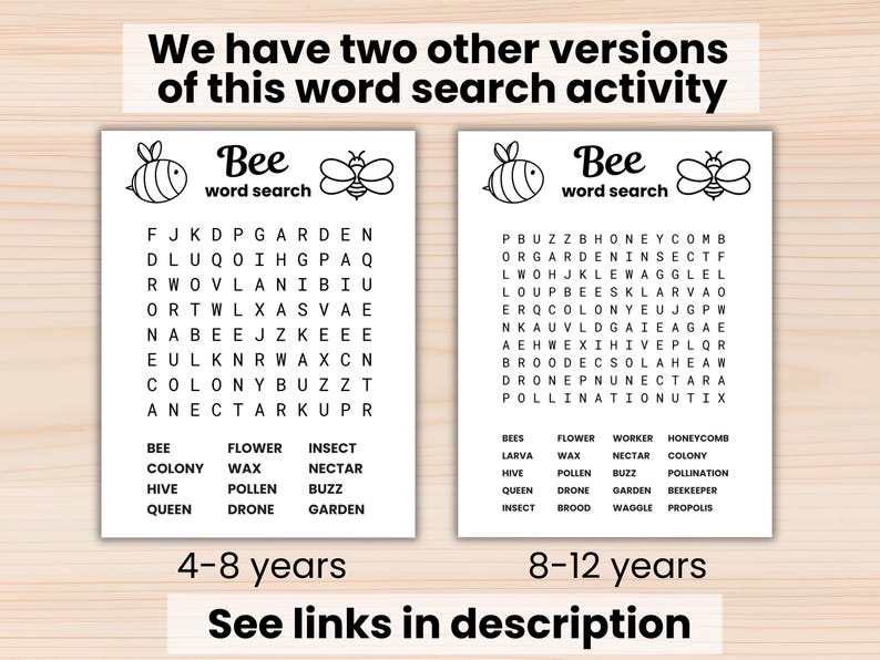 Word Search Activity for Kids Printable, Bee Word Search, Elementary ...