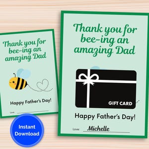 Porta tarjetas de regalo para el Día del Padre con temática de abeja, regalo imprimible para el Día del Padre, tarjeta de regalo de 5 x 7 pulgadas, descarga instantánea, tamaño carta de EE. UU. o A4.