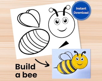 Cut and paste craft for kids, cut and paste activity, color, cut and paste activity, build a bee craft printable and kids coloring activity.
