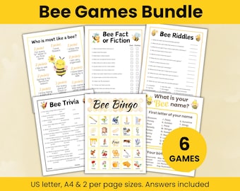 Paquete de juegos de abejas imprimible, actividad del Día Mundial de las Abejas, juego de fiesta de cumpleaños de abejas, actividad de aula, unidad de estudio sobre abejas melíferas, fiesta en el colmenar.