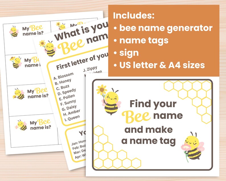 Bee Name Game Printable, What's Your Bee Name Game, Bee Birthday Party ...