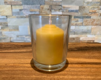 Beeswax votive candle with glass holder