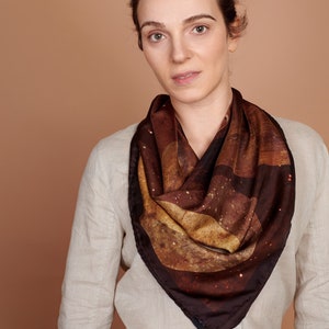 Silk Twill Scarf, Pangolin Original Design, Brown Hues, Made In Italy, Donation Made to Support Pangolins