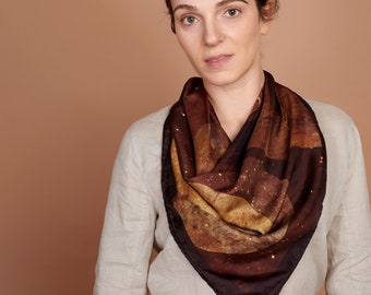 Silk Twill Scarf, Pangolin Original Design, Brown Hues, Made In Italy, Donation Made to Support Pangolins