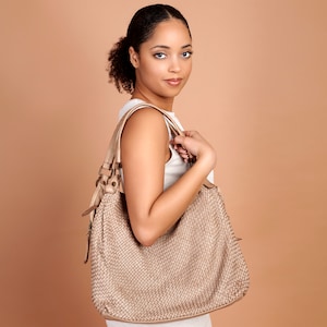 Beige Leather Bag, Hand Woven, Made In Italy, Genuine Leather, Hobo Bag, Crossbody Bag, Beige Leather Bag, Shoulder Bag image 7