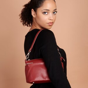 Bordeaux Leather Shoulder Bag, Small Crossbody Bag, Three Compartments, Made In Italy, Genuine Leather, Fifi Bag image 3