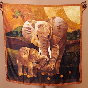 Silk Twill Scarf, Elephant Original Design, Rust Orange Earthtones, Made In Italy, Portion Of Sale Donated To Elephant Org