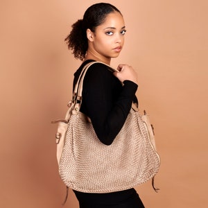 Beige Leather Bag, Hand Woven, Made In Italy, Genuine Leather, Hobo Bag, Crossbody Bag, Beige Leather Bag, Shoulder Bag image 9