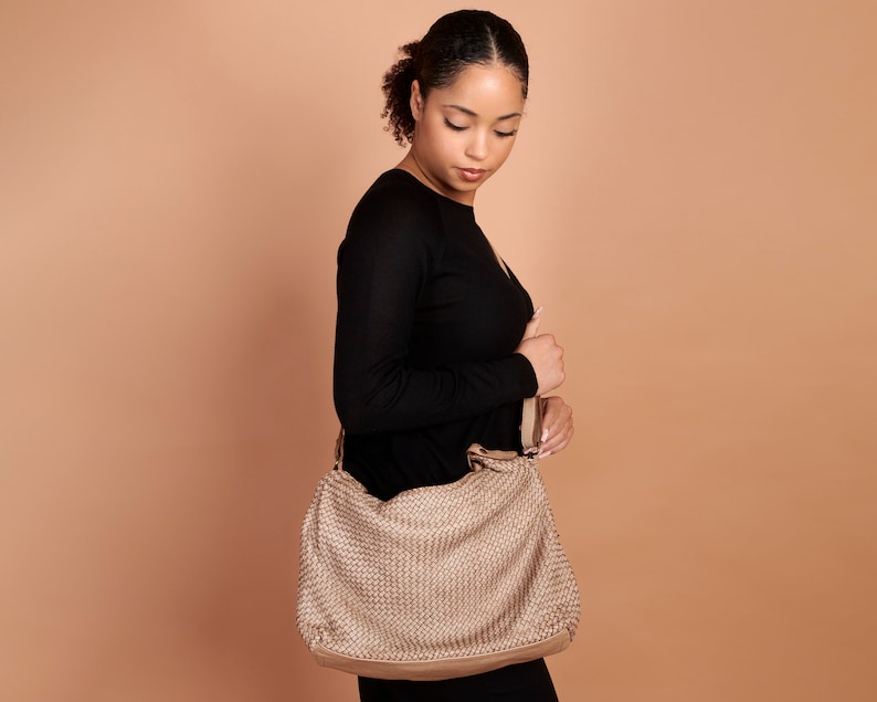 Beige Leather Bag, Hand Woven, Made In Italy, Genuine Leather, Hobo Bag, Crossbody Bag, Beige Leather Bag, Shoulder Bag image 3