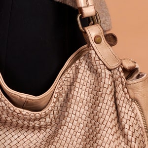 Beige Leather Bag, Hand Woven, Made In Italy, Genuine Leather, Hobo Bag, Crossbody Bag, Beige Leather Bag, Shoulder Bag image 5