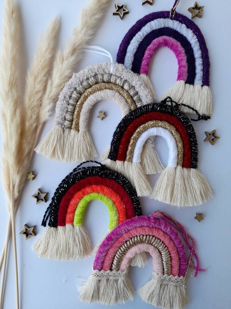 Macrame Rainbow Arc en Ciel à Suspendre - Décoration Intérieure 4 Couleurs