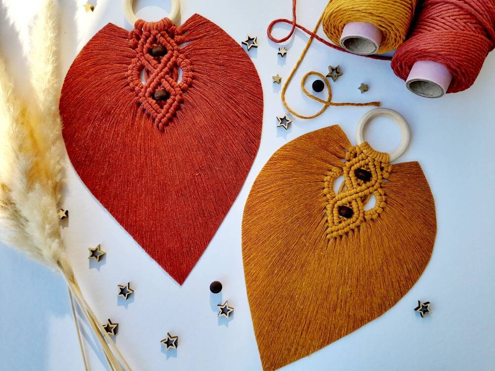 Plume en Macramé Rigidifier - Style Boho Décoration Murale