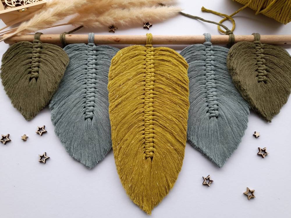 Décoration Murale en Macramé Wallhanging Style Boho Tons Vert